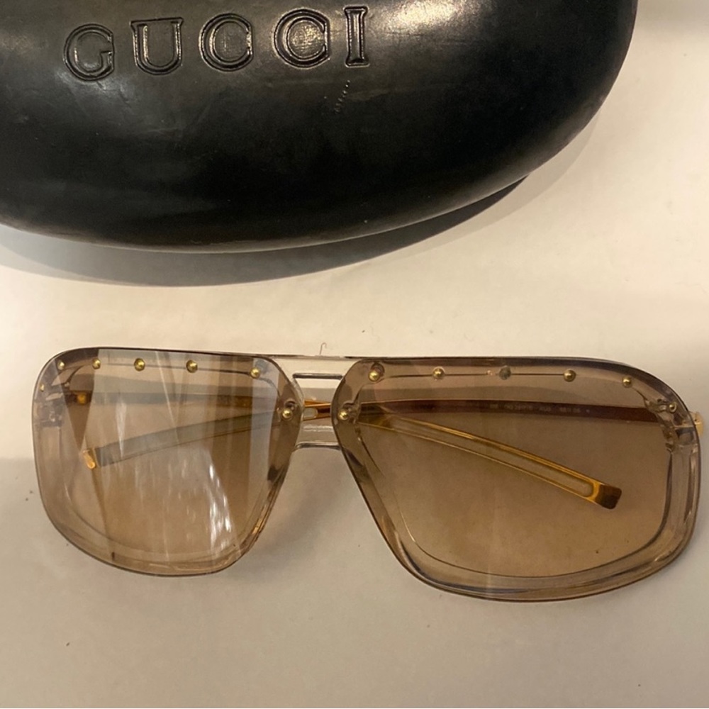 Gucci Beige Rimless Sunglasses✨Studded Shield gradient Sheer Bronze Aviators y2k